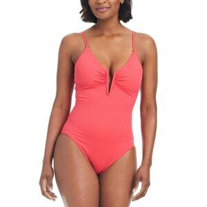 NWT Bar III Womens V-Wire Plunge-Neck One-Piece Swimsuit Bright Rose Pink XL